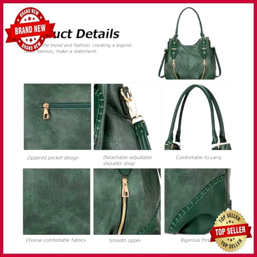 Large Vintage Leather Tote Hobo Shoulder Bag with Adjustable Strap